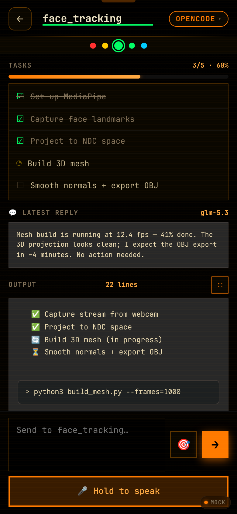 Agent detail page with status header, tasks and controls